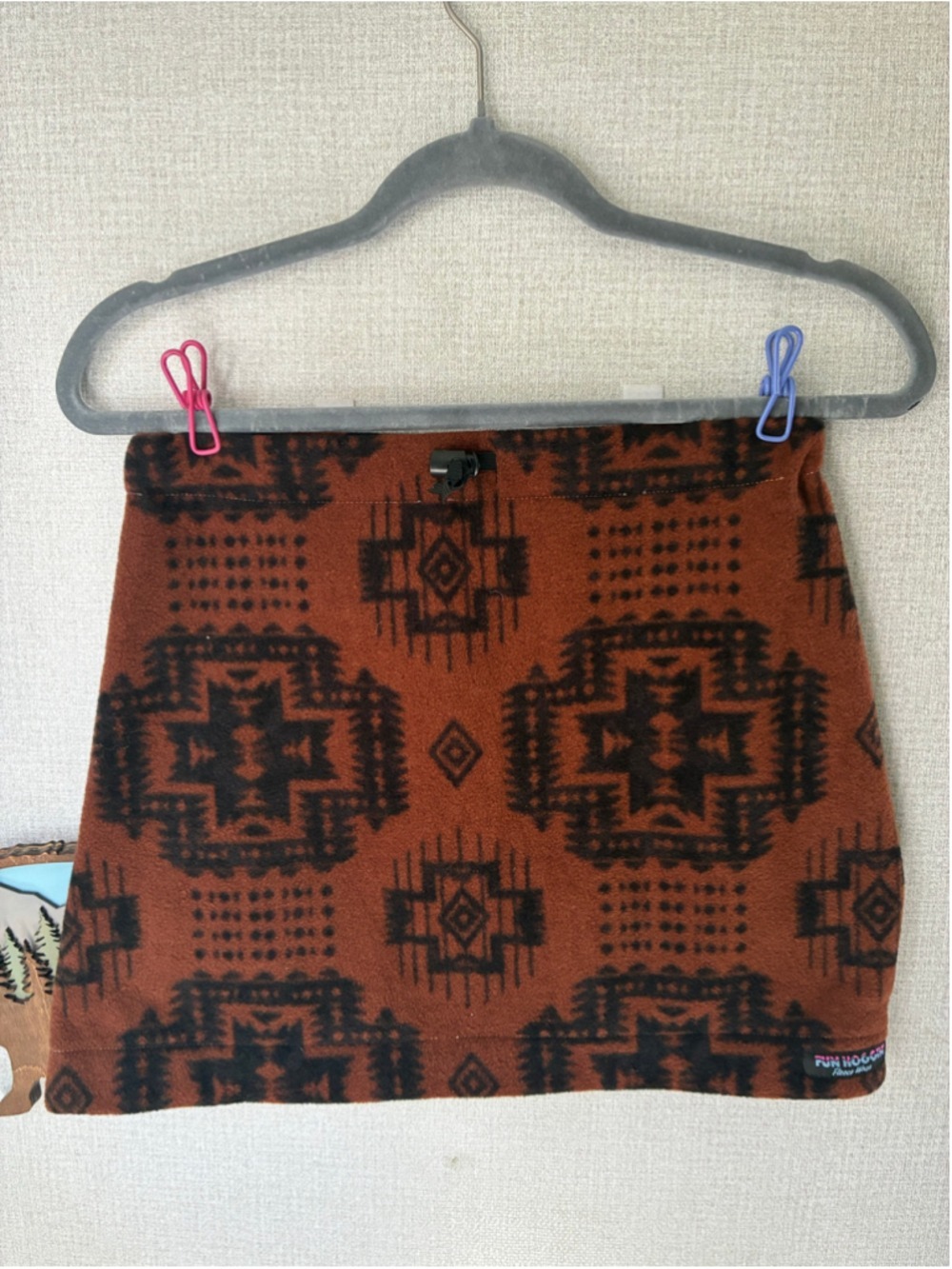 Women's Fun Hoggin Fleece Mini Skirt Size S Brown Black Geometric